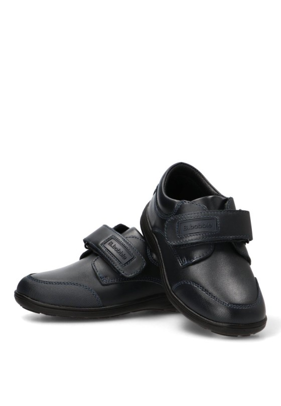 Zapato colegial BUBBLE BOBBLE A069 de niño en piel marino con velcro y suela plana