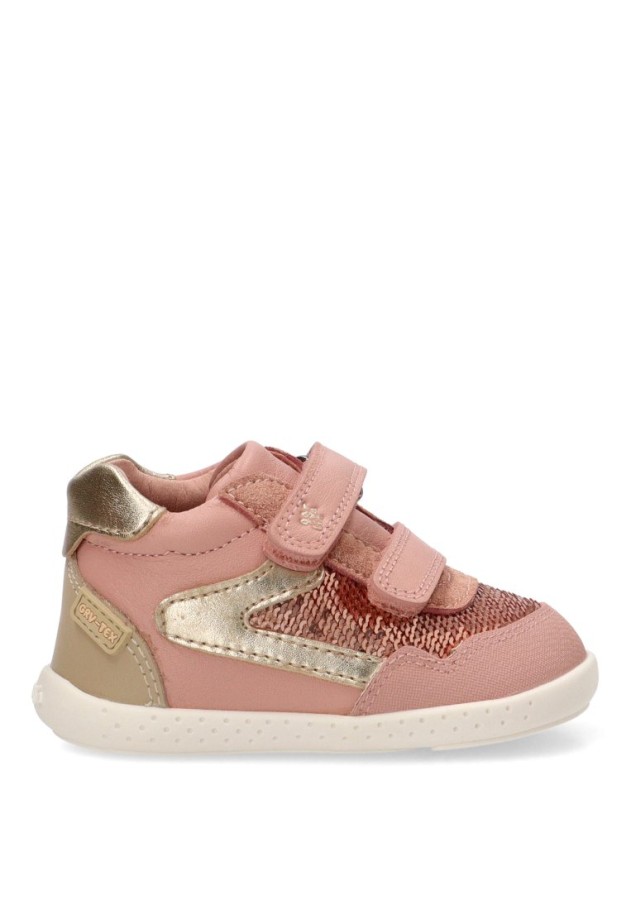 Deportivo rosa para niña GARVALIN 261304 en piel con velcro y suela plana