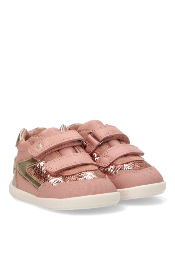 Deportivo rosa para niña GARVALIN 261304 en piel con velcro y suela plana