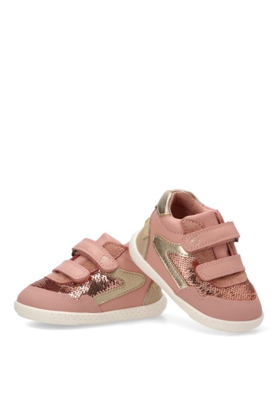 Deportivo rosa para niña GARVALIN 261304 en piel con velcro y suela plana