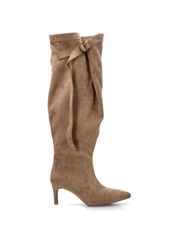 Bota slouchy de antelina taupe con tacón medio para mujer IDEAL SHOES RXJ-332