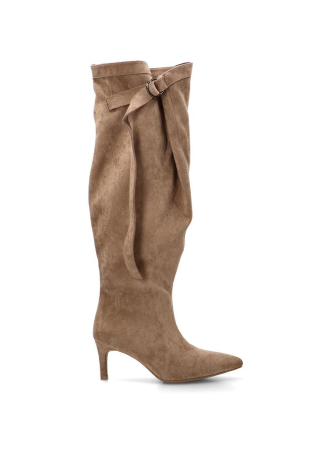Bota slouchy de antelina taupe con tacón medio para mujer IDEAL SHOES RXJ-332