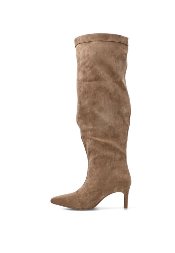 Bota slouchy de antelina taupe con tacón medio para mujer IDEAL SHOES RXJ-332