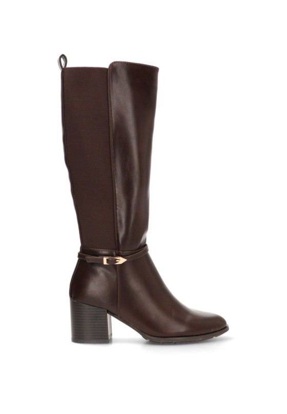 Bota café con hebilla y tacón medio para mujer ARMONY 30049