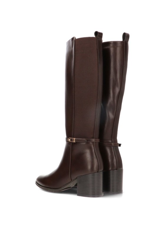 Bota café con hebilla y tacón medio para mujer ARMONY 30049