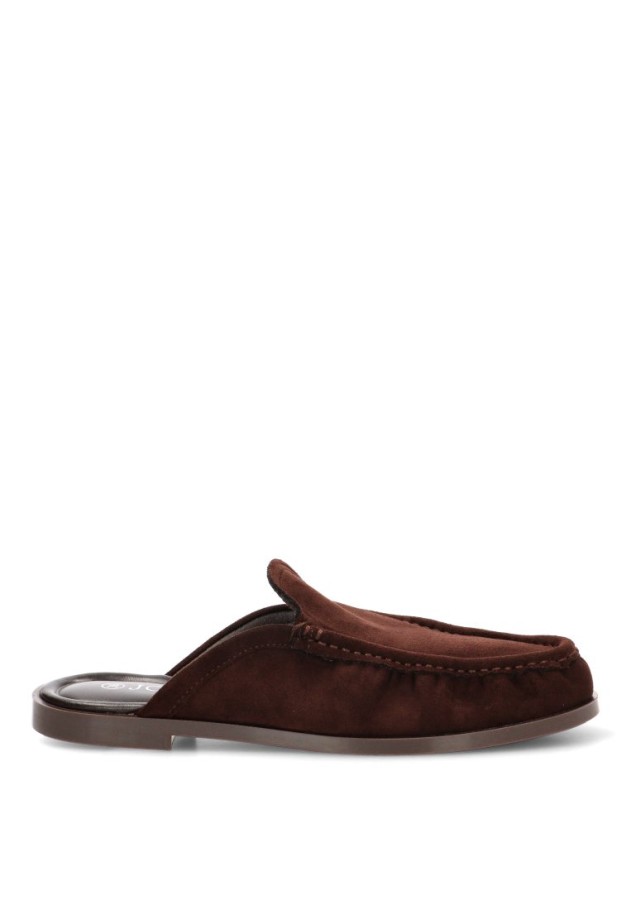 Mocasín textil marrón con suela plana de mujer HO-1376M