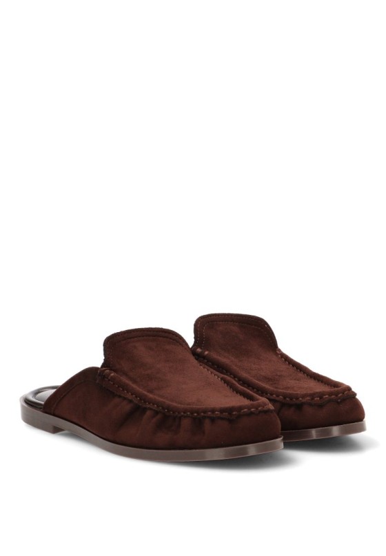 Mocasín textil marrón con suela plana de mujer HO-1376M
