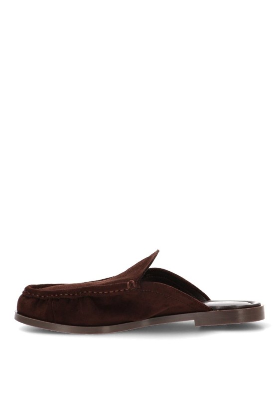 Mocasín textil marrón con suela plana de mujer HO-1376M