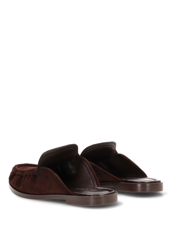 Mocasín textil marrón con suela plana de mujer HO-1376M