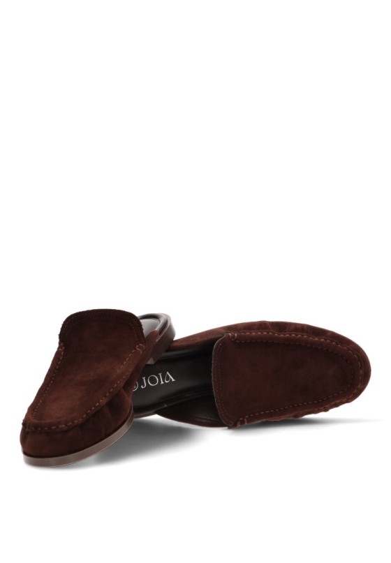 Mocasín textil marrón con suela plana de mujer HO-1376M