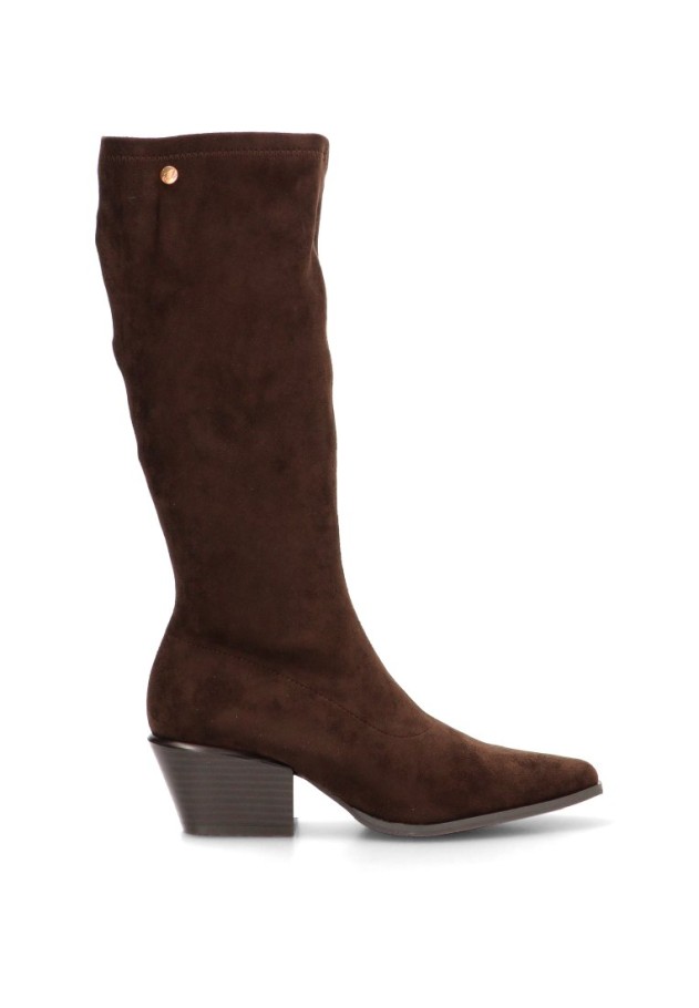 Bota campera ISTERIA 1323 de mujer en antelina café con tacón medio