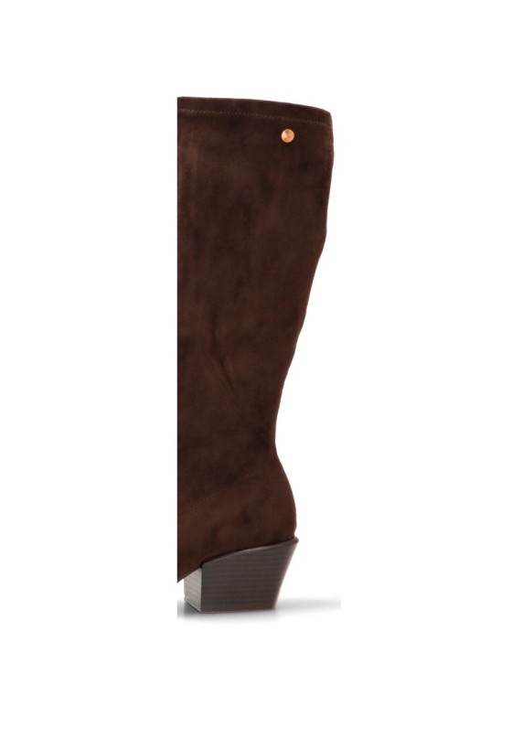 Bota campera ISTERIA 1323 de mujer en antelina café con tacón medio