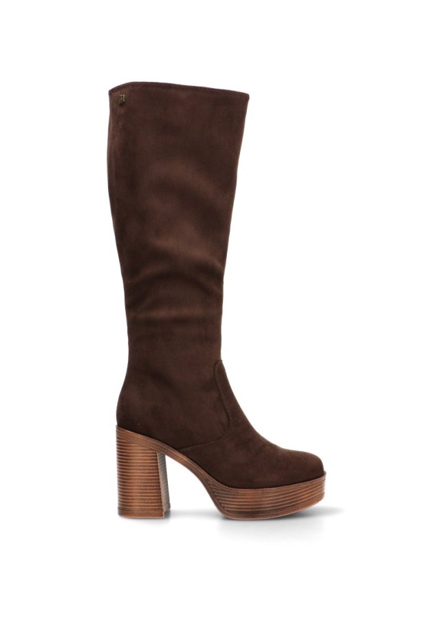 Bota antelina café con tacón alto para mujer MUSTANG 50522