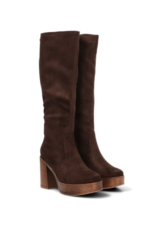 Bota antelina café con tacón alto para mujer MUSTANG 50522