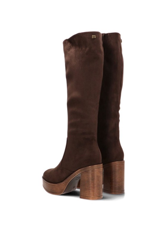 Bota antelina café con tacón alto para mujer MUSTANG 50522