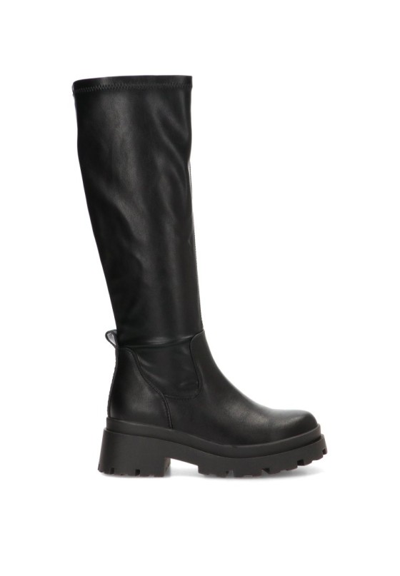 Bota alta stretch negra con suela plana de mujer MUSTANG 56271