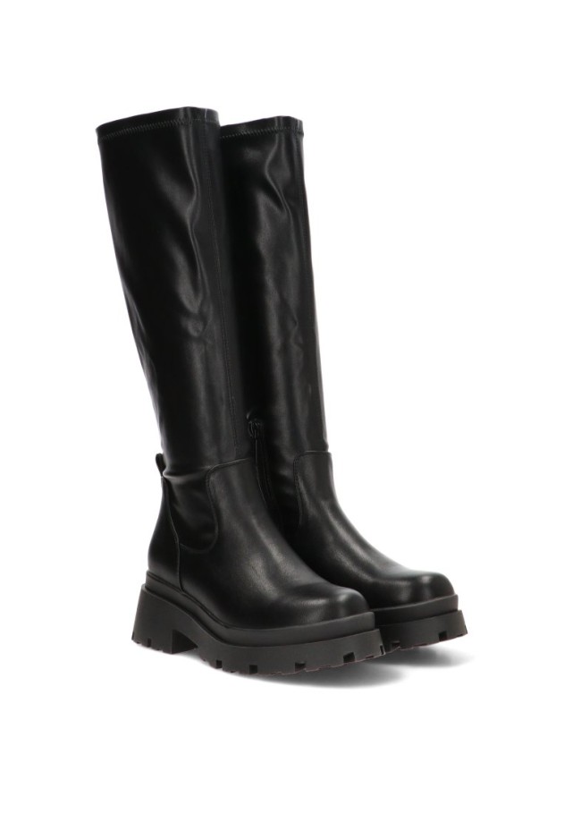 Bota alta stretch negra con suela plana de mujer MUSTANG 56271