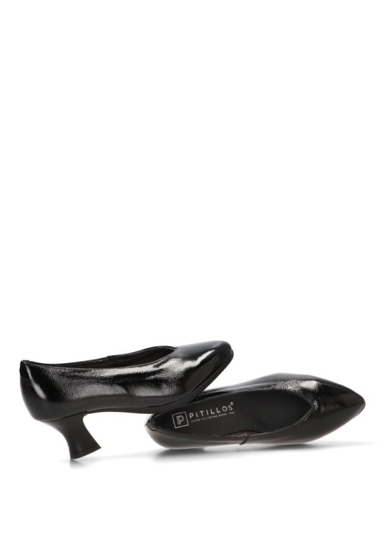 Salón PITILLOS 11681 de mujer en piel charol negro, tacón medio
