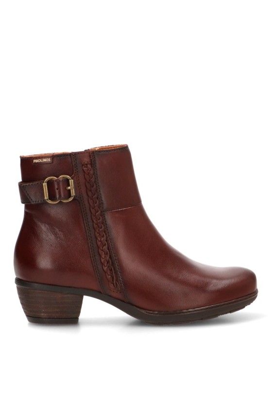 Botín PIKOLINOS W7P-8501 para mujer en piel color cuero con tacón medio y cremallera
