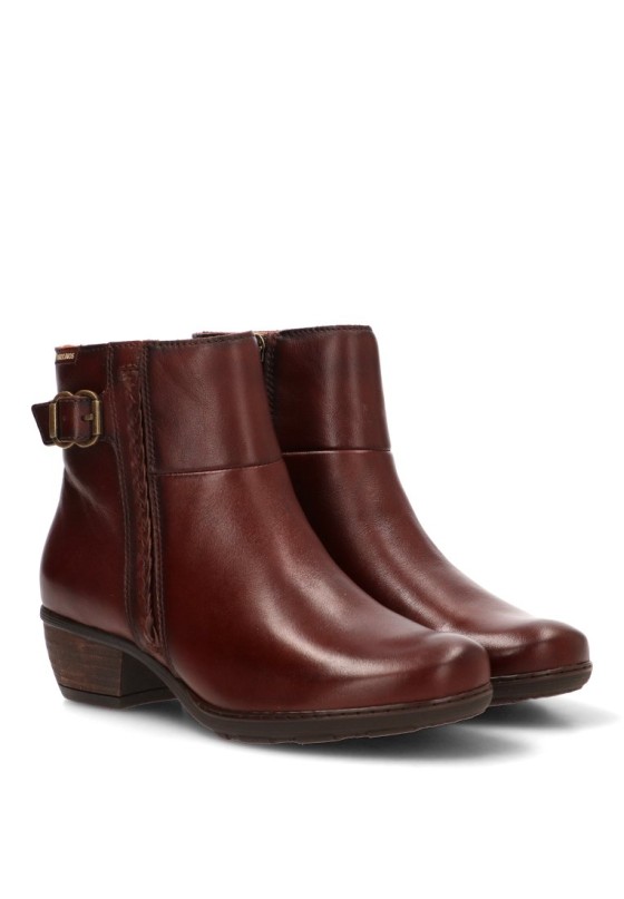 Botín PIKOLINOS W7P-8501 para mujer en piel color cuero con tacón medio y cremallera