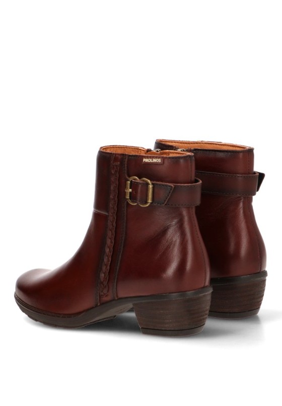 Botín PIKOLINOS W7P-8501 para mujer en piel color cuero con tacón medio y cremallera