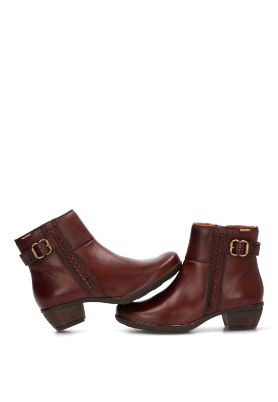 Botín PIKOLINOS W7P-8501 para mujer en piel color cuero con tacón medio y cremallera