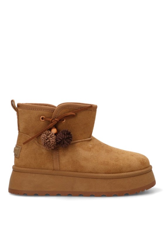 Botín antelina camel con suela doble y pompón para mujer DANGELA DBF31860