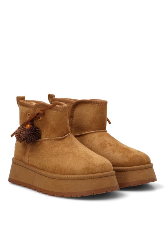 Botín antelina camel con suela doble y pompón para mujer DANGELA DBF31860