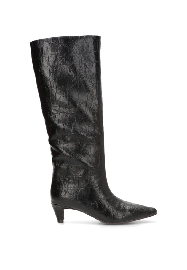 Bota alta negra con tacón medio de mujer DDN31885
