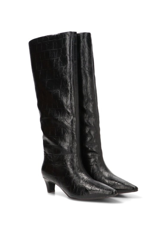Bota alta negra con tacón medio de mujer DDN31885