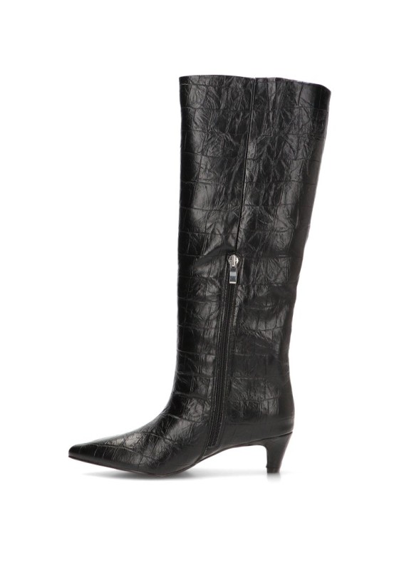 Bota alta negra con tacón medio de mujer DDN31885