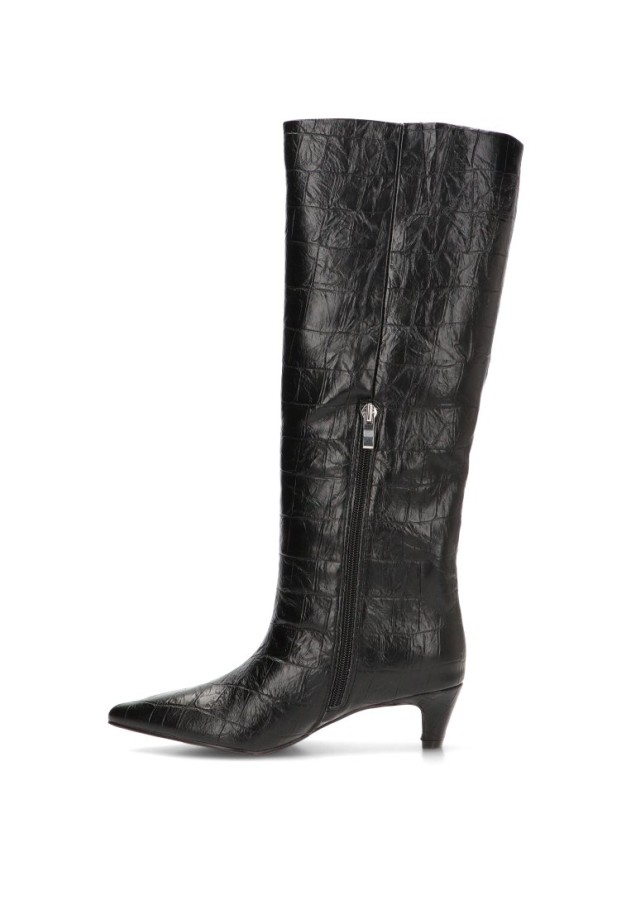 Bota alta negra con tacón medio de mujer DDN31885