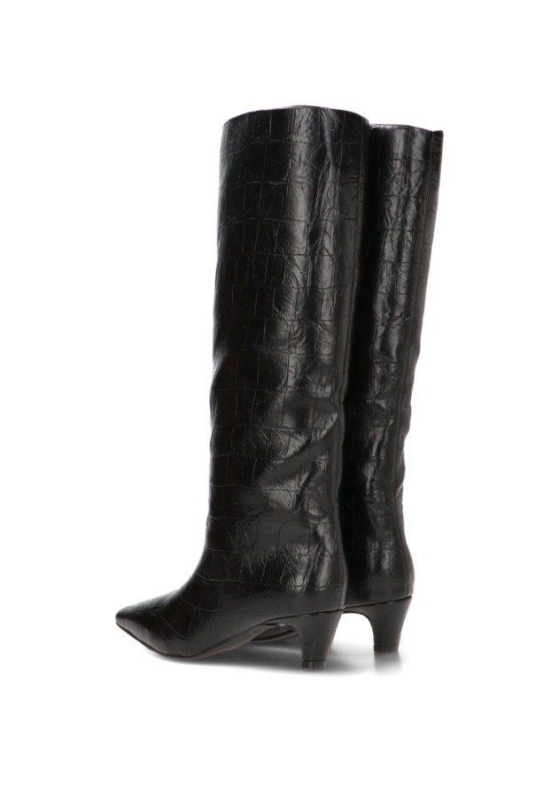 Bota alta negra con tacón medio de mujer DDN31885