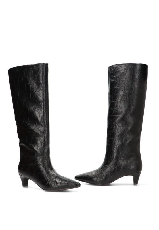 Bota alta negra con tacón medio de mujer DDN31885