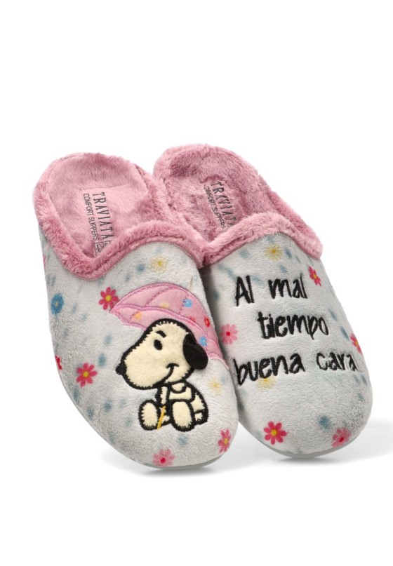 Zapatillas de casa gris con estampado de margaritas para mujer VULCA-BICHA 4341