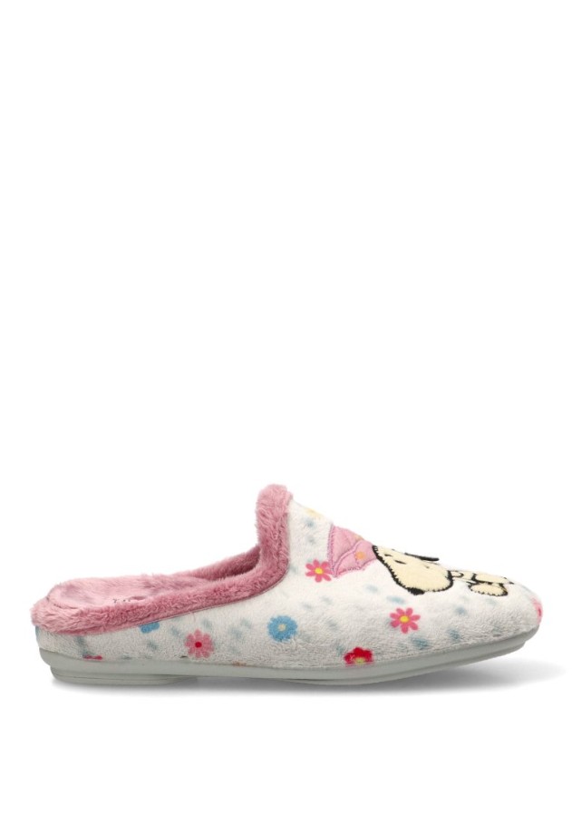 Zapatillas de casa gris con estampado de margaritas para mujer VULCA-BICHA 4341