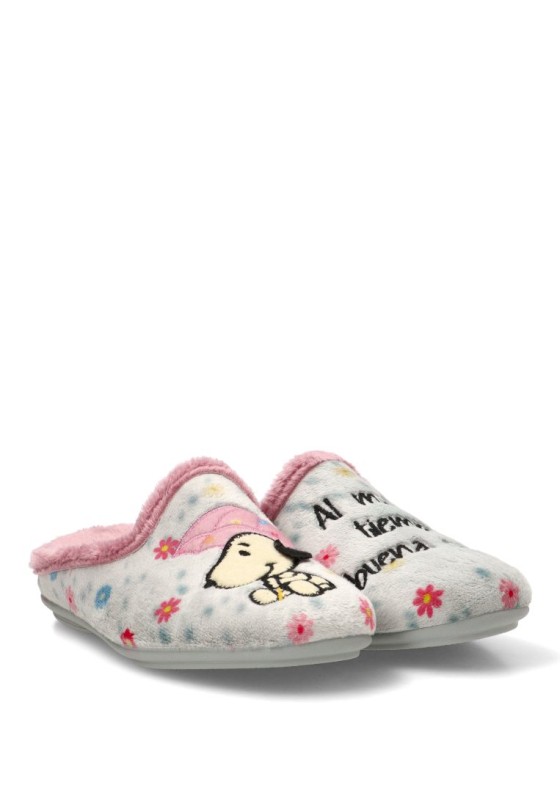 Zapatillas de casa gris con estampado de margaritas para mujer VULCA-BICHA 4341