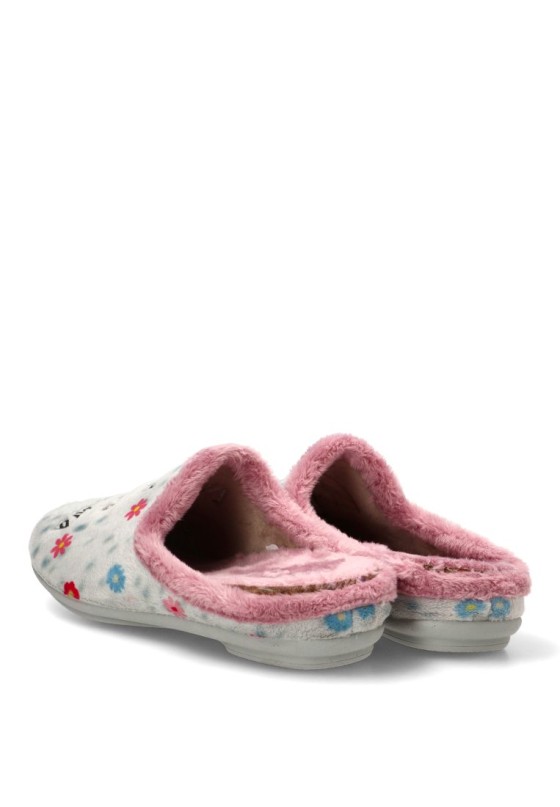 Zapatillas de casa gris con estampado de margaritas para mujer VULCA-BICHA 4341
