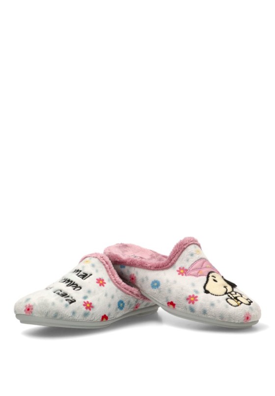 Zapatillas de casa gris con estampado de margaritas para mujer VULCA-BICHA 4341