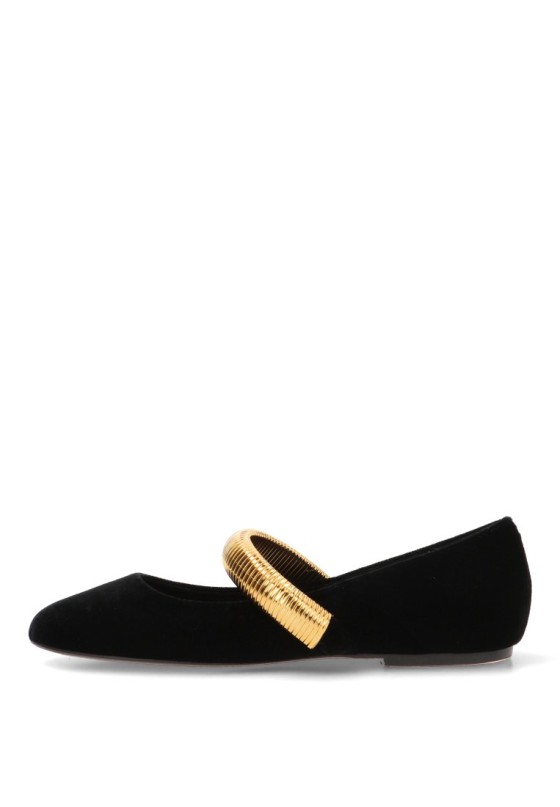 Bailarina plana de antelina negra con aplique dorado para mujer LUNA TREND M6576