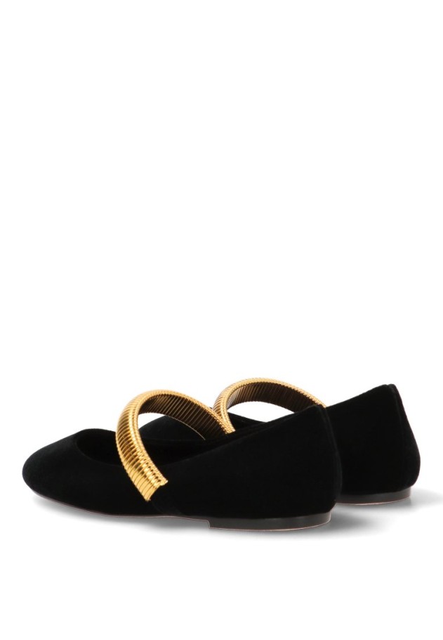 Bailarina plana de antelina negra con aplique dorado para mujer LUNA TREND M6576
