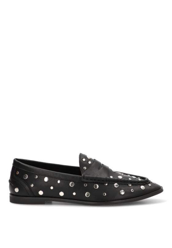 Mocasín M6565 de mujer LUNA TREND en antelina negra con tachuelas y suela plana
