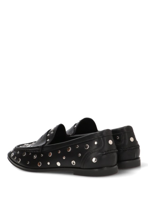 Mocasín M6565 de mujer LUNA TREND en antelina negra con tachuelas y suela plana