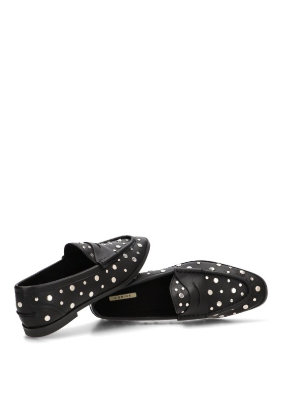 Mocasín M6565 de mujer LUNA TREND en antelina negra con tachuelas y suela plana