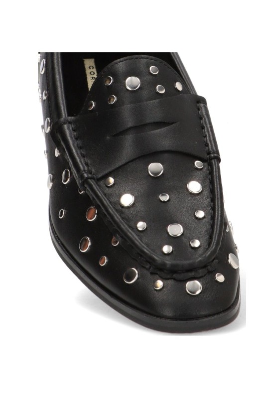 Mocasín M6565 de mujer LUNA TREND en antelina negra con tachuelas y suela plana