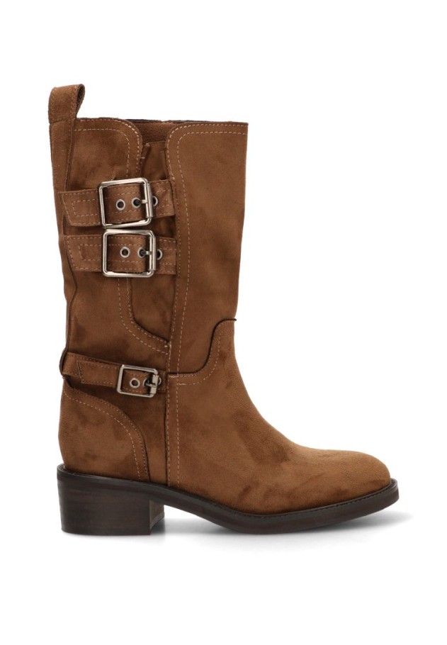 Bota biker de mujer en antelina camel con suela plana LUNA TREND M6800