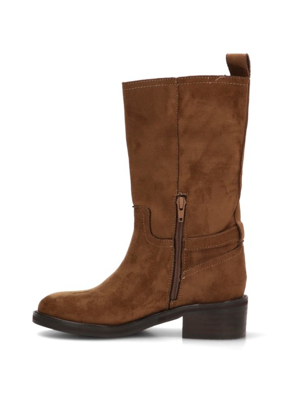 Bota biker de mujer en antelina camel con suela plana LUNA TREND M6800