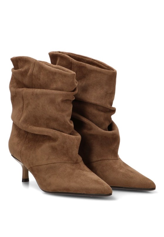 Botín fruncido en antelina camel de mujer LUNA TREND M6880 tacón medio