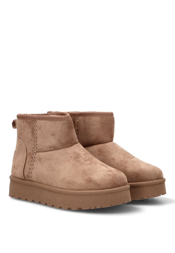 Botín para mujer YULIA 5002 taupe en antelina con pelo acolchado y suela doble