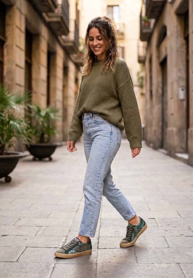 Deportivo verde con glitter de mujer YULIA M6500